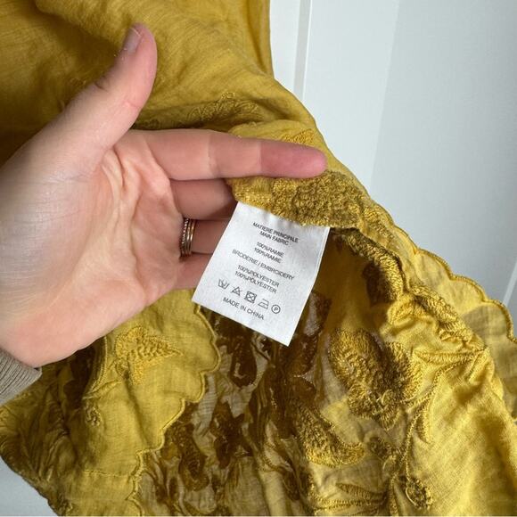 Vanessa Bruno Rioja Gold Yellow Embroidered Floral Peasant Blouse Size 36 - Picture 5 of 8